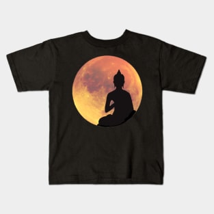 Full Moon and Buddha Silhouette Kids T-Shirt